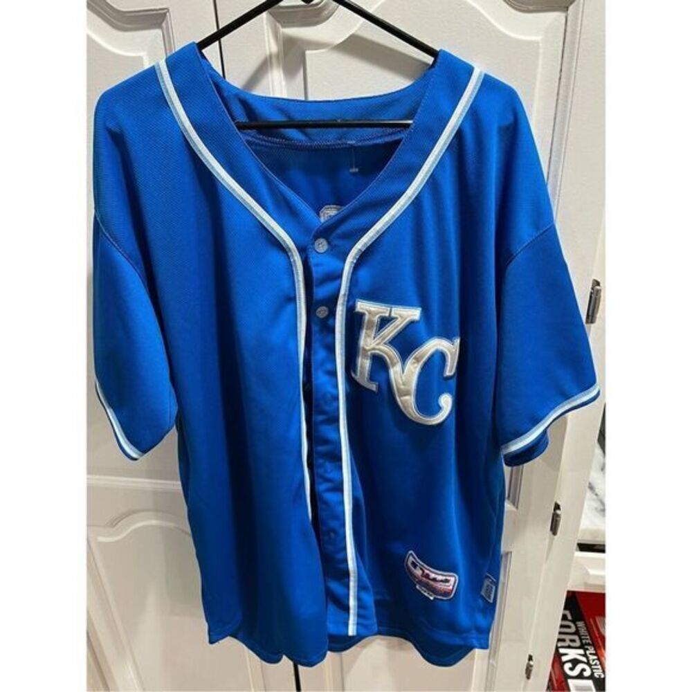 Majestic MLB Authentic collection Kansas City Royals Blue Jersey #13 Perez Sz52